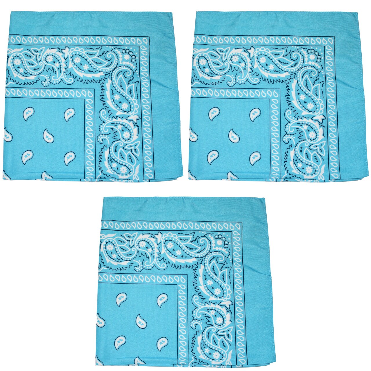 3 Pack Paisley Cotton Bandanas Classic Western Style Headwear